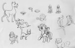 ambiguous_gender biped blep collar cutie_mark duo eyes_closed female feral mouth_closed open_mouth quadruped simple_background simple_eyes solo tongue tongue_out milk-jug hasbro my_little_pony avian canid canine canis domestic_cat domestic_dog equid equine felid feline felis horse mammal pony monochrome sketch_page