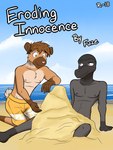 3:4 anthro anthrofied beach bedroom_eyes buried buried_in_sand clothed clothing comic cover cover_art cover_page duo english_text fuze generation_7_pokemon hi_res innuendo kneeling male narrowed_eyes nintendo nipples pokemon pokemon_(species) pokemorph ricky_(fuze) rockruff salandit sand sea seaside seductive slick_(fuze) swimming_trunks swimwear text topless water