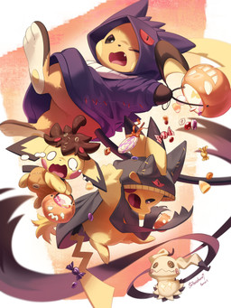 ambiguous_gender anthro bodily_fluids brown_eyes candy clothing costume dessert fake_eyes fangs food fur group holidays lollipop male one_eye_closed open_mouth orange_body orange_fur pawpads paws purple_eyes scared simple_background tail tears teeth tongue yellow_body yellow_fur hoishere7 halloween nintendo pokemon banette generation_1_pokemon generation_2_pokemon generation_3_pokemon generation_6_pokemon generation_7_pokemon gengar mimikyu pichu pikachu pokemon_(species) pumpkaboo raichu 2025 3:4 absurd_res hi_res signature