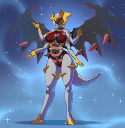 4_arms anthro bikini biped breasts clothed clothed_anthro clothed_female clothing feet female fingers front_view horn looking_at_viewer multi_arm multi_limb navel nipple_outline o-ring_bikini solo standing swimwear tail toes two-piece_swimsuit wings alanscampos nintendo pokemon altered_forme_giratina generation_4_pokemon giratina legendary_pokemon pokemon_(species) 2026 digital_drawing_(artwork) digital_media_(artwork) hi_res
