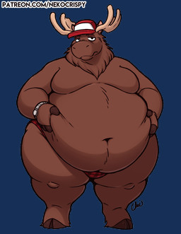 2_horns 5_fingers accessory anthro antlers barefoot baseball_cap belly belly_rolls big_belly bottomwear brown_body brown_fur clock clothed clothing feet fingers frown fur grumpy hand_on_belly hat headgear headwear hooves horn looking_at_viewer male moobs navel obese obese_anthro obese_male overweight overweight_anthro overweight_male partially_clothed pattern_bottomwear pattern_clothing plaid plaid_bottomwear plaid_clothing red_bottomwear red_clothing red_speedo red_swimwear solo speedo standing swimwear text thick_thighs topless tuft watch wide_hips wristwatch nekocrispy patreon mac_(nekocrispy) deer mammal moose new_world_deer 2025 alpha_channel colored digital_drawing_(artwork) digital_media_(artwork) url
