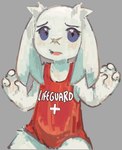 anthro clothed clothing facial_scar female fluffy fluffy_ears fur looking_at_viewer nose_scar open_mouth scar simple_background solo thick_thighs white_body white_fur toficcino cave_story sue_sakamoto lagomorph mammal mimiga hi_res