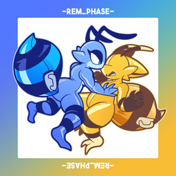 antennae_(anatomy) anthro arthropod_abdomen black_body black_latex blue_body blue_latex drone duo featureless_crotch female goo-connected_lips handle latex latex_body male male/female multicolored_body nude nude_anthro nude_female nude_male two_tone_body yellow_latex rem_phase n-2_rem arthropod bee hymenopteran insect latex_creature living_latex 1:1 2025 absurd_res hi_res