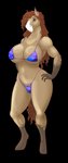 anthro big_breasts bikini breasts camel_toe clothing curvy_figure eyebrows female freckled_chest freckles green_eyes hair hand_on_hip hooves navel nipple_outline simple_background solo swimwear thick_thighs transparent_background two-piece_swimsuit wide_hips unknown_artist hth_studios jeanette_(hthstudios) equid equine horse mammal alpha_channel