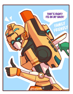 black_body blue_body blue_eyes border dialogue female gas_nozzle gas_pump gesture hand_gesture machine mecha mouthless multicolored_body orange_body side_view solo talking_to_viewer thumbs_up visor_eyes white_body white_border yellow_body saizuart metal_cardbot tachy_(metal_cardbot) cheetah felid feline humanoid mammal robot robot_humanoid 2026 absurd_res digital_drawing_(artwork) digital_media_(artwork) hi_res
