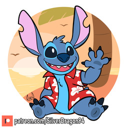 3_toes 4_fingers aloha_shirt ambient_silhouette blue_body blue_claws blue_eyes blue_fur blue_pawpads chest_tuft claws clothed clothing day featureless_crotch feet fingers fur gesture group head_tuft open_clothing open_mouth open_shirt open_smile open_topwear outside palm_tree patreon_logo pattern_clothing pattern_shirt pattern_topwear pawpads plant red_clothing red_shirt red_topwear shirt silhouette sitting small_tail smile solo_focus sunset tail text toes toony topwear tree tuft waving soul-silver-dragon disney lilo_and_stitch patreon stitch_(lilo_and_stitch) alien ambient_bird ambient_flier avian bird experiment_(lilo_and_stitch) 1:1 2021 absurd_res digital_media_(artwork) flat_colors hi_res url