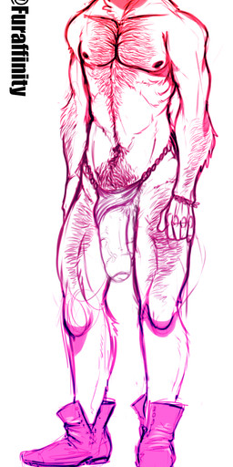 anthro arm_hair balls beard big_penis body_hair boots chest_hair clothed clothing clothing_aside facial_hair flaccid footwear foreskin genitals humanoid_genitalia humanoid_penis leg_hair looking_at_viewer male male_anthro narrowed_eyes nipples penis pubes shoes simple_background solo standing topless underwear underwear_aside whiskers chumbasket canid canine mammal full-length_portrait hi_res portrait sketch