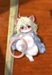 :< anthro anus anus_only bangs belly big_eyes biped blonde_hair blush breasts claws clothed clothing convenient_censorship covering covering_breasts covering_self eyewear female fur glasses hair kemono looking_at_viewer lying messy_hair micro navel partially_clothed paws red_eyes ruler slightly_chubby small_breasts solo tail tail_censorship white_body white_fur young young_anthro koishi_chikasa mammal mouse murid murine rodent 2016 hi_res