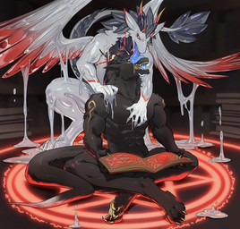 anal_sheath animal_genitalia anthro aroused belly black_belly blonde_hair blue_cum blue_goo blue_penis bodily_fluids clothing colored_cum covering cum duo ejaculation feet genital_fluids genitals goo_tail goo_transformation grey_body grey_hair hair horn hypnosis ice latex latex_clothing male male/male masturbation mind_control multicolored_penis paws penetration penis penis_in_slime penis_tentacles possess possession red_horn red_stripes sex sex_toy sex_toy_insertion simple_background skinsuit slime sticky stripes suit suit_transformation summoning summoning_circle tail tentacle_sex tentacle_tongue tentacles thick_tail tight_clothing tongue transformation unusual_anatomy unusual_bodily_fluids unusual_cum unusual_genital_fluids unusual_tail ike17536537 european_mythology mythology acisso animate_inanimate demon dragon goo_creature living_clothing living_latex mythological_creature mythological_scalie scalie symbiote western_dragon comic hi_res