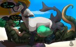 2_horns anthro bodily_fluids duo genital_fluids genitals horn hyper hyper_genitalia male male/male penis precum size_difference striped_body stripes tail nolow mech_(mechedragon) okepa_makoi fish hybrid mammal manokit marine reptile scalie shark taur 16:10 hi_res widescreen