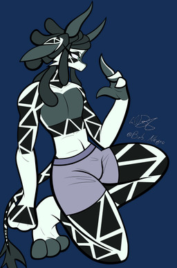 anthro boxer_briefs boxer_briefs_only boxers_(clothing) boxers_only clothed clothing dreadlocks horn kneeling male pecs shirtless solo topless underwear underwear_only birb_allegro demon giraffe giraffid mammal absurd_res alpha_channel hi_res