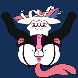 <:3 anthro anus blush blush_lines bow_ribbon butt clothing erection femboy food food_fetish food_on_butt food_play genitals hat headgear headwear legs_above_head legs_over_shoulders lingerie looking_at_viewer male penis pink_anus pose presenting presenting_anus presenting_hindquarters purple_clothing purple_eyes purple_sweater purple_topwear ribbons solo sugar sugar_on_anus sweater topwear white_body white_clothing white_hat white_headwear duskdaminal duskerburger nintendo pokemon lukeribbonz eeveelution generation_6_pokemon pokemon_(species) sylveon 1:1 alpha_channel hi_res
