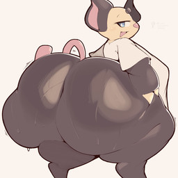 :d anthro anthrofied big_breasts big_butt biped blue_eyes bodily_fluids bottom_heavy breasts butt clothed clothing cute_fangs fangs female half_naked huge_butt hyper hyper_butt looking_back open_mouth rear_view shirt smile solo sweat sweaty_butt tail teeth text thick_thighs topwear wide_hips lightmizano nintendo pokemon generation_3_pokemon grumpig mammal pokemon_(species) 1:1 english_text hi_res
