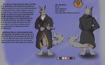 anthro backstory bottomwear clothing coat fluffy fluffy_tail gun male pants ranged_weapon sawed-off_shotgun shotgun solo sweater tail text topwear trenchcoat turtleneck weapon lordofnothin1 domestic_cat felid feline felis maine_coon mammal english_text hi_res model_sheet