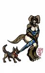 annoyed anthro big_breasts breasts butt claws clothing duo female feral fur horn jumpsuit kerchief nude pose simple_background torn_clothing theserg coppertone_(sunscreen) fallout microsoft coppertone_girl dogmeat canid canine canis deathclaw domestic_dog mammal scalie 2018 5:8 absurd_res digital_media_(artwork) hi_res