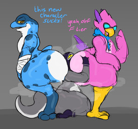 anal bandage bandaged_arm big_butt butt dialogue feet group huge_butt kneeling male male/male oral rimming sex standing talons toes trio ridge_(artist) nintendo pokemon rivals_of_aether ranno wrastor amphibian avian frog generation_7_pokemon poison_dart_frog pokemon_(species) salandit absurd_res hi_res