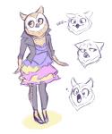 bottomwear breasts cleavage clothed clothing dress female footwear high_heels jacket legwear non-mammal_breasts pants shoes simple_background solo stockings topwear danae_keener bojack_horseman netflix wanda_pierce avian bird owl colored_sketch sketch