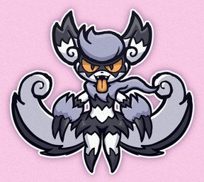 anthro big_claws black_body black_fur breasts claws cute_fangs dipstick_ears ear_markings fangs featureless_breasts featureless_crotch female finger_claws fur fusion grey_body grey_fur long_ears markings multi_tail multicolored_ears neck_tuft no_sclera nude open_mouth orange_eyes orange_tongue pattern_background pokemon_fusion pupils simple_background slit_pupils solo tail teeth tongue tongue_out tuft white_body white_fur maskedfurry nintendo pokemon mimi_(maskedfurry) galarian_form galarian_linoone galarian_zigzagoon generation_6_pokemon generation_8_pokemon hybrid_pokemon meowstic pokemon_(species) regional_form_(pokemon) absurd_res hi_res