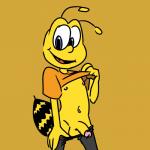 balls clothed clothing clothing_lift exposing genitals humanoid_genitalia humanoid_penis male mascot navel nipples penis shirt shirt_lift smile solo toony topwear undressing yellow_body conditional_dnp muffinlewds cheerios general_mills honey_nut_cheerios buzz_the_bee arthropod bee hymenopteran insect 1:1 hi_res