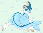 big_butt blue_body blue_eyes butt feral fin frill_(anatomy) head_fin looking_back lying male neck_frill on_front pawpads rear_view smile solo sploot tail tail_fin thick_thighs toxicmilkyx nintendo pokemon finley_(toxicmilkyx) eeveelution generation_1_pokemon pokemon_(species) vaporeon absurd_res hi_res