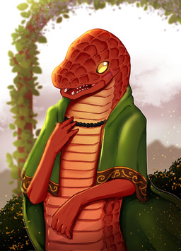 4_fingers ambiguous_gender anthro archway arms_bent biped blush cape clothing day fingers green_cape green_clothing hand_on_chest open_mouth orange_body orange_scales outside plant scales semi-anthro shrub simple_background snout solo standing teeth ventral_scales white_background yellow_eyes envandrare elden_ring fromsoftware zorayas legged_snake manserpent reptile scalie snake 2023 colored digital_drawing_(artwork) digital_media_(artwork) hi_res shaded female_(lore)