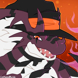 claws clothing hat headgear headwear looking_at_viewer open_mouth open_smile smile solo witch_hat cephalonmarsh bandai_namco digimon digimon_(species) growlmon