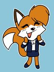 anthro blush bottomwear clothed clothing female footwear fully_clothed happy jacket shirt shoes simple_background skirt solo sticker suit topwear whitephoenix52 rebecca_cyrus canid canine fox mammal 3:4