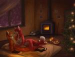anthro aryani bed bluari breasts canid canine christmas christmas_tree detailed detailed_background digital_media_(artwork) duo female fireplace fox furniture genitals holidays inside male male/female mammal nipples nude on_bed penis plant romantic romantic_ambiance romantic_couple smile tree were werecanid werecanine werefox winter