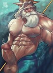 abs anthro balls beard biceps blue_eyes body_hair bubble chest_hair crown erection facial_hair fin genitals hair happy_trail headgear humanoid_genitalia humanoid_penis male mermaid_tail muscular muscular_male nipples not_furry pecs penis solo split_form underwater water white_hair waympo disney the_little_mermaid_(1989) king_triton_(disney) humanoid marine merfolk absurd_res hi_res