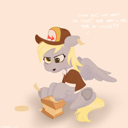 annoyed asking asking_self bent_legs blonde_mane blush box brown_clothing brown_eyebrows brown_hat brown_headwear brown_shirt brown_topwear cardboard cardboard_box clothing container delivery_(commerce) delivery_employee derp_eyes dialogue eyebrows eyelashes feathered_wings feathering feathers female female_feral feral fur furrowed_brow furrowed_eyebrows grey_body grey_fur grey_hooves grey_wings hat headgear headwear hooves light long_tail mane medium_mane open_mouth pink_tongue postal_carrier postal_delivery quadruped question shirt simple_background sitting solo tail tan_background tape text tongue topwear unguligrade wings yelling yellow_tail starburst_uwu friendship_is_magic hasbro my_little_pony mythology derpy_hooves_(mlp) equid equine mammal mythological_creature mythological_equine pegasus 2025 absurd_res colored digital_drawing_(artwork) digital_media_(artwork) english_description english_text hi_res lighting shaded