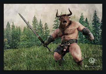 armor belt breasts codpiece ear_piercing ear_ring facial_piercing fur genitals glans hairy male melee_weapon muscular muscular_male nipple_piercing nipples nose_piercing nude peaking penis piercing ring_piercing solo sword weapon 5ive9ine2wo european_mythology greek_mythology mythology bovid bovine cattle mammal minotaur absurd_res hi_res