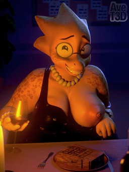 alcohol anthro areola arm_jewelry beef beverage big_breasts bracelet breasts buckteeth candle cleavage clothed clothing container cup cutlery diner dress drinking_glass eyewear female flashing flashing_breasts food fork glass glass_container glass_cup glasses head_spikes jewelry kitchen_utensils knife meat mood_lighting necklace nervous nervous_smile nipple_slip nipples one_breast_out partially_clothed pegboard restaurant scales slightly_chubby snout solo spikes spikes_(anatomy) steak teeth tools wearing_glasses wine wine_glass yellow_body avet3d twilightv0ids_(modeler) undertale_(series) alphys reptile scalie blender_(artwork) digital_media_(artwork) hi_res