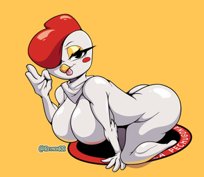 4_fingers anthro bent_over big_breasts big_butt biped black_eyes breasts butt feathers featureless_breasts female female_anthro fingers huge_breasts huge_butt humanoid_hands looking_at_viewer nude nude_anthro nude_female solo standing thick_thighs tongue tongue_out white_body white_feathers wide_hips reymonrr la_pechugona avian bird chiken galliform phasianid hi_res