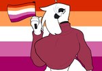 anthro beak big_breasts biped breasts clothed clothing eyebrows eyelashes eyeliner female fingers flag flag_(object) holding_flag holding_object lesbian_pride_colors lgbt_pride looking_at_viewer makeup pride_color_background pride_colors simple_background solo sweater topwear vattarena kanna_(vattarena) avian bird hi_res