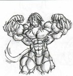 abs anthro big_muscles biped canid canine clothed clothing huge_muscles jmadoc low_res male mammal monochrome muscular muscular_anthro muscular_male pose simple_background solo tail topless traditional_media_(artwork) underwear white_background