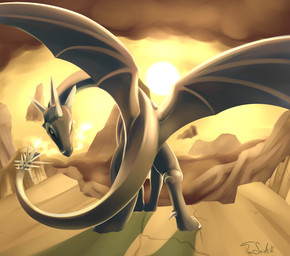 ambiguous_gender cloud detailed_background feral looking_back membrane_(anatomy) membranous_wings outside sky solo sun sunset tail wings conditional_dnp insomniacovrlrd european_mythology mythology dragon mythological_creature mythological_scalie scalie western_dragon 2012