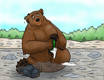 5_fingers 5_toes anthro bathing black_pawpads brown_body brown_fur cleaning day detailed_background feet fingers fur male outside pawpads plantigrade river semi-anthro soap solo suds toes water fuzzybaloo bjorn_twopaw bear mammal digital_media_(artwork)