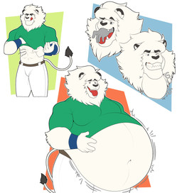 abs anthro belly belly_expansion belly_grab belly_rub big_belly big_muscles bottomwear clothing expansion fur green_clothing green_shirt green_t-shirt green_topwear grey_hands hair hand_on_belly hungry looking_at_viewer looking_pleasured male mane mascot midriff moobs musclegut muscular muscular_anthro muscular_male navel neck_bulge one_eye_closed open_mouth oral_vore overweight overweight_anthro overweight_male pants pecs red_tongue rumbling_stomach sharp_teeth shirt solo t-shirt teeth tongue topwear vore weight_gain white_body white_bottomwear white_clothing white_fur white_hair white_mane white_pants hidi nippon_professional_baseball saitama_seibu_lions leo_(saitama_seibu_lions) felid lion mammal pantherine absurd_res hi_res multiple_scenes