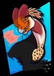 bone_frill claws fangs feathered_crest feathers feral frill_(anatomy) head_crest male nervous_grin nervous_smile quills_(anatomy) sharp_teeth solo tapping_finger teeth whiskers dyloteryx dilophosaurid dilophosaurus dinosaur prehistoric_species reptile scalie theropod absurd_res alpha_channel bust_portrait cel_shading digital_drawing_(artwork) digital_media_(artwork) hi_res portrait shaded