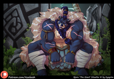 anthro armor beard facial_hair male muscular muscular_anthro muscular_male ruins scar solo text underbite viking azaleesh bjorn_silverfur american_black_bear bear black_bear mammal ursine url
