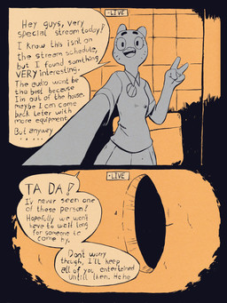 anthro bathroom dialogue female gesture glory_hole hand_gesture livestream public_restroom restroom_stall solo speech_bubble text toilet v_sign ev_bright cartoon_network the_amazing_world_of_gumball nicole_watterson domestic_cat felid feline felis mammal 3:4 absurd_res comic english_text hi_res restricted_palette