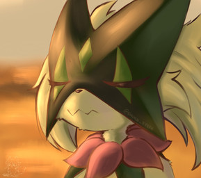 ambiguous_gender anthro eyes_closed fur green_body green_fur solo shoko_steff mood nintendo pokemon generation_9_pokemon meowscarada pokemon_(species) hi_res meme shaded watermark