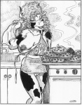 1999 apron apron_only big_breasts black_body black_fur blonde_hair bovid bovine breasts cattle clothing cookie curled_hair detailed_background english_text female food fur genitals greyscale hair horn inside kitchen kitchen_sink looking_at_viewer mammal monochrome mostly_nude multicolored_body multicolored_fur nipples one_breast_out one_eye_closed open_mouth oscar_marcus pussy smile solo steam text text_on_apron text_on_clothing two_tone_body two_tone_fur white_body white_fur wink