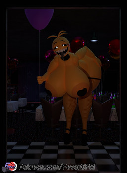 anthro areola balloon beakless bent_over big_breasts breasts chair clothing eyebrows eyelashes female fishnet_clothing fishnet_legwear furniture hat headgear headwear heart_pasties huge_breasts inflatable legwear machine open_mouth orange_areola party_hat pasties sharp_teeth solo table teeth text thick_thighs tongue tongue_out yellow_body feversfm cyanu_(modeler) five_nights_at_freddy's five_nights_at_freddy's_2 scottgames toy_chica_(fnaf) animatronic avian bird chicken galliform phasianid robot 2024 3d_(artwork) digital_media_(artwork) hi_res url