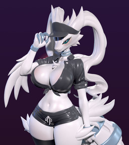 anthro big_breasts bottomwear breasts clothed clothing crop_top curvy_figure female legwear navel shirt shorts simple_background solo standing thick_thighs thigh_highs topwear mockingldplayer nintendo pokemon generation_5_pokemon legendary_pokemon pokemon_(species) reshiram 3d_(artwork) digital_media_(artwork)