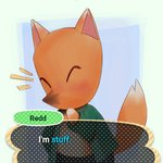 1:1 animal_crossing black_bottomwear black_clothing black_pants blue_background blush bottomwear canid canine clothed clothing comic comic_panel crazy_redd dialogue english_text eyes_closed fox fully_clothed fur green_clothing green_shirt green_topwear hand_to_mouth header header_box male mammal melanpsycholia nintendo open_clothing open_shirt open_topwear orange_body orange_fur pants shirt simple_background solo speech_bubble text text_header topwear white_background