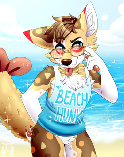 accessory anthro beach biped black_nose blep bow_ribbon brown_body brown_ears brown_fur brown_hair brown_tail chest_tuft clothing crotch_tuft dipstick_ears ear_markings eyewear fur furgonomics gradient_tail hair inner_ear_fluff male markings multicolored_body multicolored_ears multicolored_fur orange_body orange_fur red_body red_ears red_fur ribbons sand seaside shirt simple_background solo standing sunglasses tail tail_accessory tail_bow tail_ribbon tank_top tongue tongue_out topwear tuft water white_body white_fur white_inner_ear yellow_body yellow_ears yellow_fur yellow_tail fleurfurr katsu_(fleurfurr) canid canine fox mammal