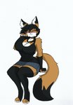 anthro big_breasts blush breasts cleavage clothed clothing female fluffy fluffy_tail legwear shirt small_waist solo tail tank_top thick_thighs thigh_highs topwear wide_hips pace-maker fan_character maxine_boulevard canid canine canis fox mammal absurd_res hi_res