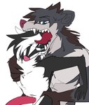 anthro bite bodily_fluids duo genitals head_in_mouth male male/male muscular muscular_male penis saliva sharp_teeth size_difference teeth tongue topazknight jeremy_(topazknight) june_(topazknight) mammal mephitid skunk absurd_res hi_res