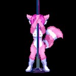 anthro big_ears big_tail dancing female genitals markings nipples nude pink_body pink_nipples pink_pussy pole pussy solo striped_markings striped_tail stripes stripper stripper_pole tail tail_markings teasing voyeur lewd_eden_games symbell canid canine fox mammal raccoon_dog tanuki 1:1 animated frame_by_frame low_res short_playtime